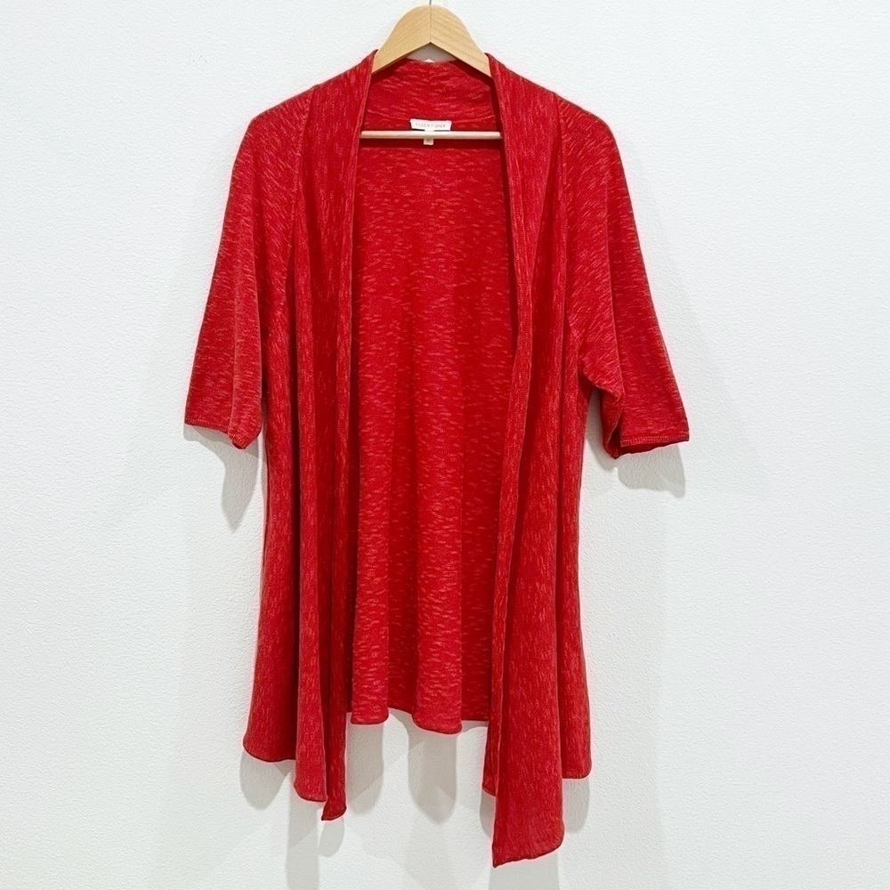 Eileen Fisher Coral Linen Blend Open Waterfall Front Cardigan Size XL